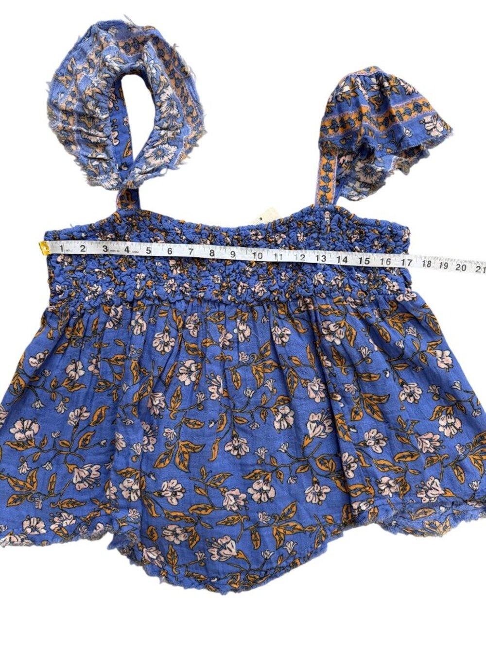 Free People Womens Size M Nala Top Babydoll Blue Floral Cotton Smocked NEW - Picture 7 of 10